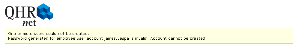 qhrnet account setup error message